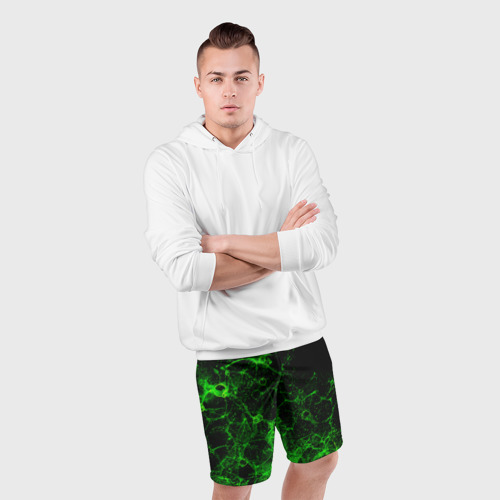 Мужские шорты спортивные с принтом Неоновый зеленый дым, фото #4