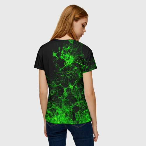 Женская футболка 3D с принтом Неоновый зеленый дым, вид сзади #2