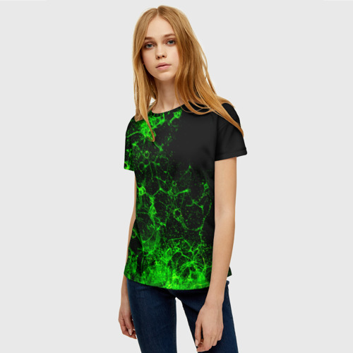 Женская футболка 3D с принтом Неоновый зеленый дым, фото на моделе #1