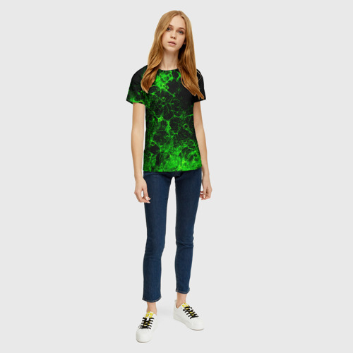 Женская футболка 3D с принтом Неоновый зеленый дым, вид сбоку #3