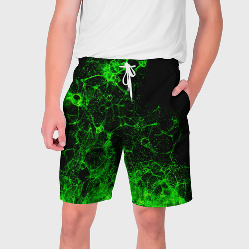 Мужские шорты 3D с принтом Неоновый зеленый дым, вид спереди #2