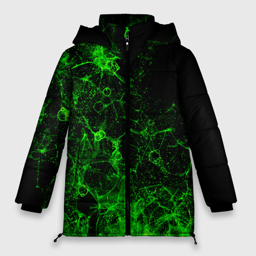 Женская зимняя куртка 3D с принтом Неоновый зеленый дым, вид спереди #2