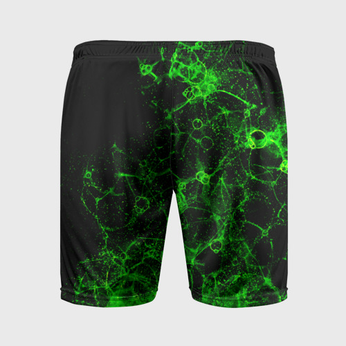 Мужские шорты спортивные с принтом Неоновый зеленый дым, вид сзади #1
