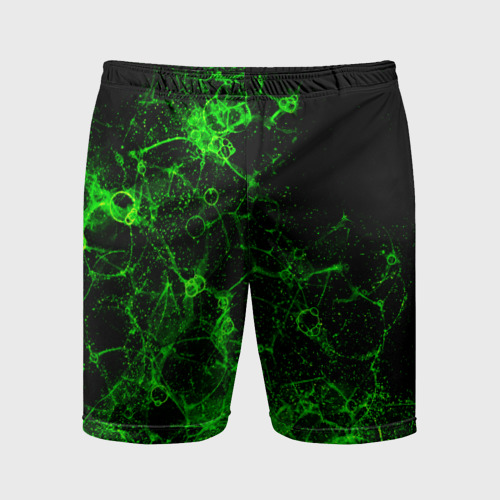 Мужские шорты спортивные с принтом Неоновый зеленый дым, вид спереди #2