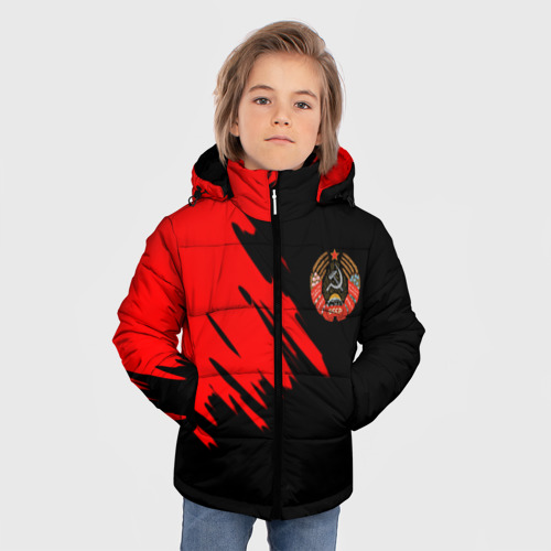 Зимняя куртка для мальчиков 3D с принтом БССР текстура краски, фото на моделе #1