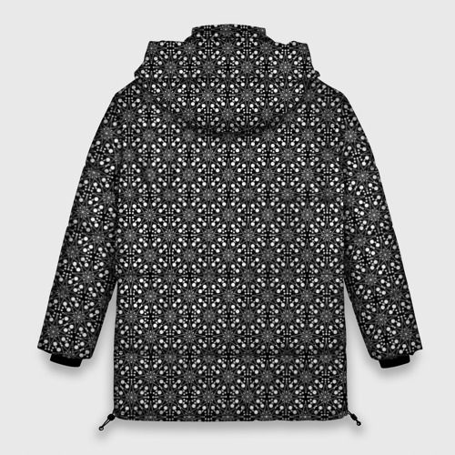 Женская зимняя куртка 3D с принтом Чёрно-белый узоры паттерн, вид сзади #1