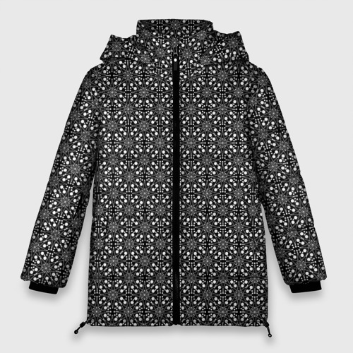 Женская зимняя куртка 3D с принтом Чёрно-белый узоры паттерн, вид спереди #2