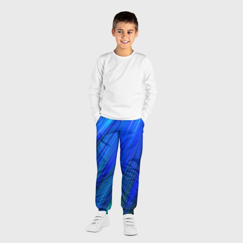 Детские брюки 3D с принтом Неоновые синии линии, вид сбоку #3