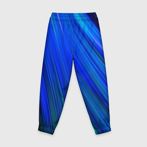Детские брюки 3D с принтом Неоновые синии линии, вид сзади #1