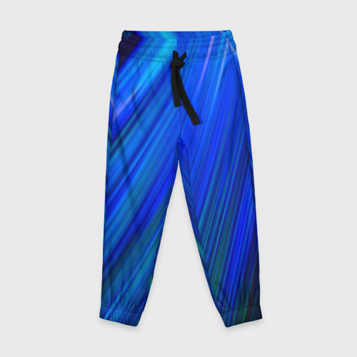 Детские брюки 3D с принтом Неоновые синии линии, вид спереди #2
