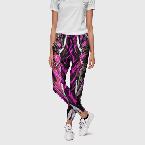 Женские брюки 3D с принтом Камень и красные агрессивные полосы, фото на моделе #1