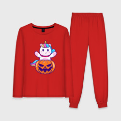Женская пижама с лонгсливом хлопок Единорог и хэллоуин