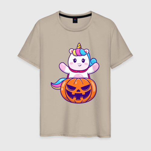 Мужская футболка хлопок с принтом Единорог и хэллоуин, вид спереди #2
