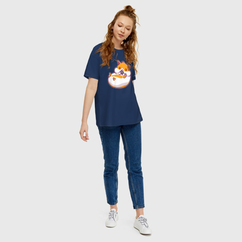 Женская футболка хлопок Oversize с принтом Пухлый хомячок, вид сбоку #3