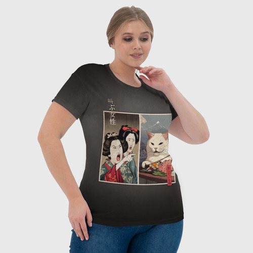 Женская футболка 3D с принтом Кот - мем в японской стилистике, фото #4