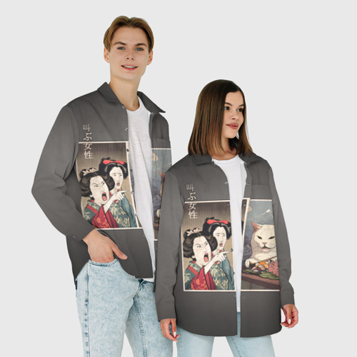 Женская рубашка oversize 3D с принтом Кот - мем в японской стилистике, фото #4