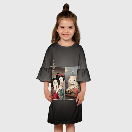 Детское платье 3D с принтом Кот - мем в японской стилистике, вид сбоку #3