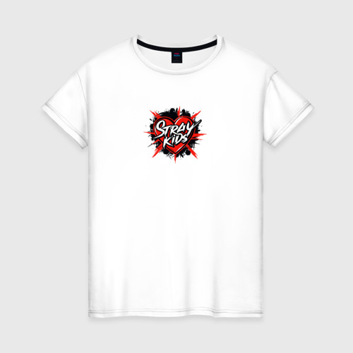 Женская футболка из хлопка с принтом Stray Kids hearts, вид спереди №1