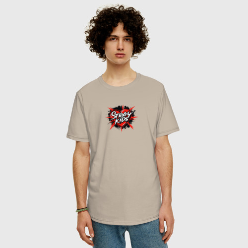 Мужская футболка хлопок Oversize Stray Kids hearts, цвет миндальный - фото 3