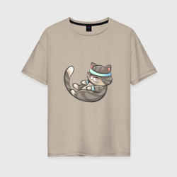 Котик спортсмен – Женская футболка хлопок Oversize с принтом купить со скидкой в -16%