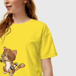 Женская футболка хлопок Oversize Кот с гантельками - фото 2