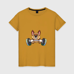 Женская футболка хлопок Собачка с гантелями
