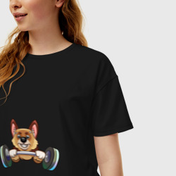 Женская футболка хлопок Oversize Собачка с гантелями - фото 2