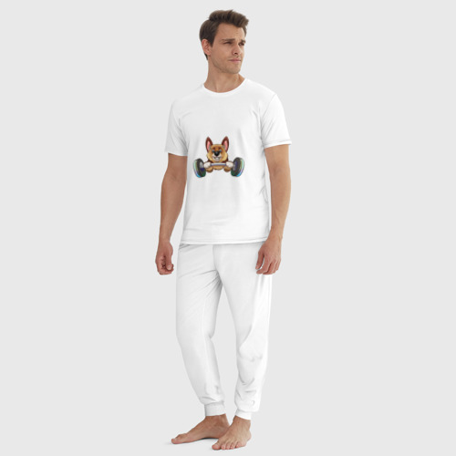 Мужская пижама хлопок Собачка с гантелями, цвет белый - фото 5