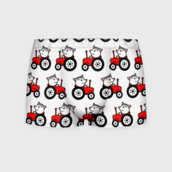 Мужские трусы 3D Поросенок Пётр на красном тракторе - паттерн