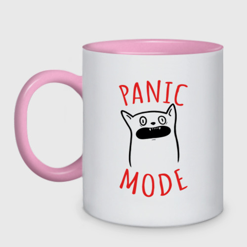 Кружка двухцветная Cat panic mode, цвет белый + розовый