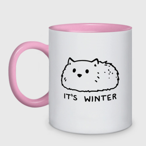 Кружка двухцветная It`s winter cat, цвет белый + розовый