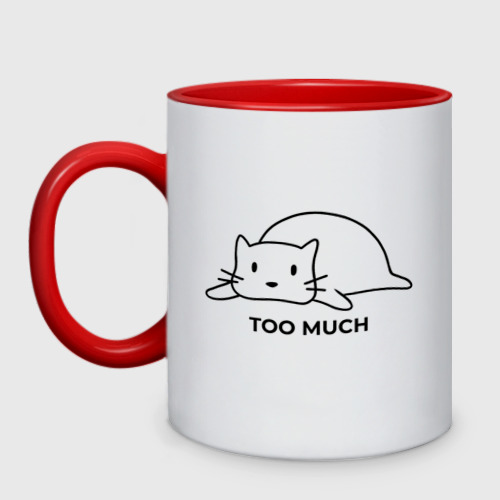 Кружка двухцветная Too much cat, цвет белый + красный