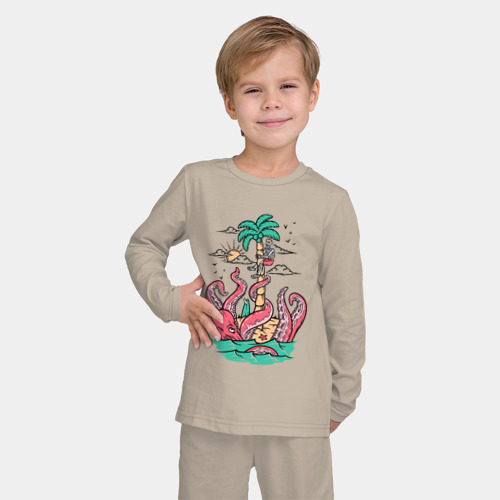 Детская пижама с лонгсливом хлопок с принтом Опасное приключение, фото на моделе #1
