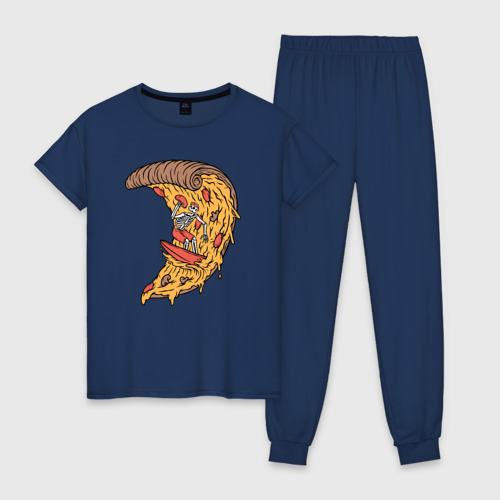 Женская пижама хлопок Пицца серфер, цвет темно-синий