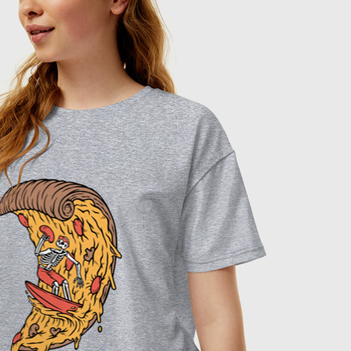 Женская футболка хлопок Oversize с принтом Пицца серфер, фото на моделе #1