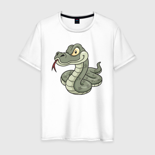 Мужская футболка из хлопка с принтом Cute snake, вид спереди №1