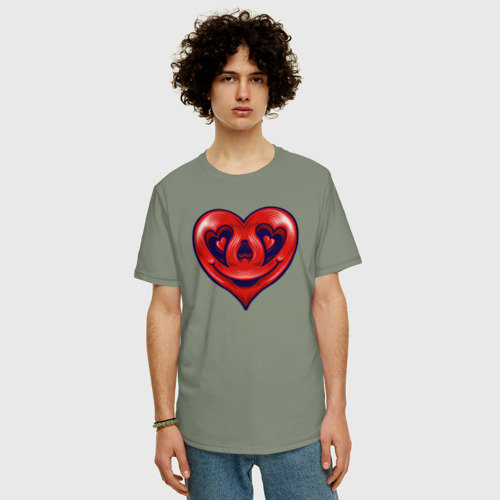 Мужская футболка хлопок Oversize с принтом Smiling heart, фото на моделе #1
