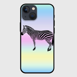 Чехол для iPhone 13 mini Зебра по радужном фоне