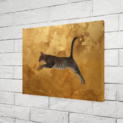 Холст прямоугольный Кот в прыжке на золотом фоне - фото 2