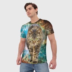 Мужская футболка 3D Космический полосатый кот - фото 2
