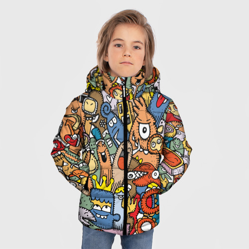Зимняя куртка для мальчиков 3D с принтом Самые веселые существа, фото на моделе #1