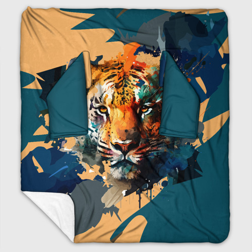 Плед с рукавами с принтом Красивая живопись тигра, вид спереди #2