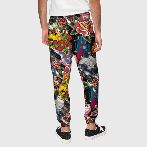 Мужские брюки 3D с принтом Патерн цветных татуировок, вид сзади #2