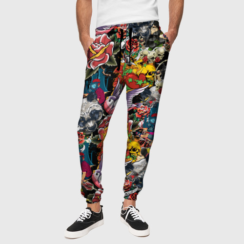 Мужские брюки 3D с принтом Патерн цветных татуировок, вид сбоку #3