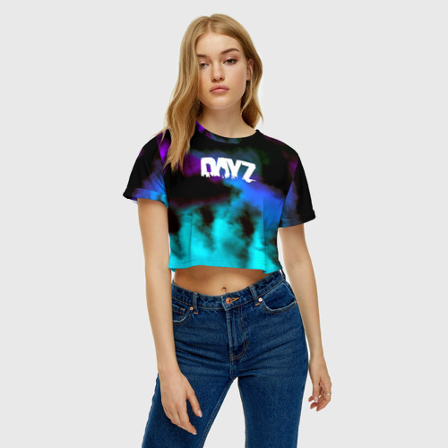 Женская футболка Crop-top 3D Dayz неоновый космос, цвет 3D печать - фото 3