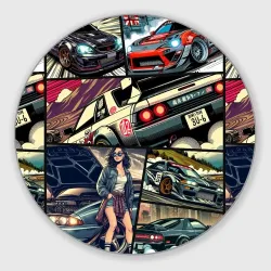 Круглый коврик для мышки Japanese cars art