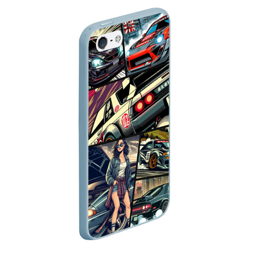 Чехол для iPhone 5/5S матовый Japanese cars art, цвет голубой - фото 3