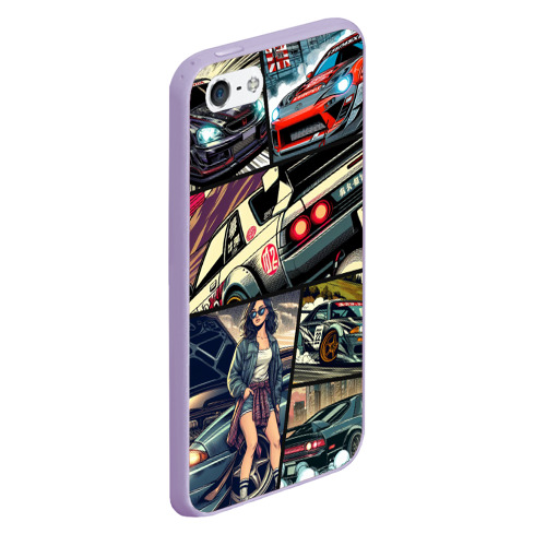 Чехол для iPhone 5/5S матовый Japanese cars art, цвет светло-сиреневый - фото 3