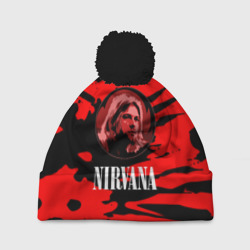 Шапка 3D c помпоном Nirvana красные краски рок бенд