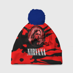 Шапка 3D c помпоном Nirvana красные краски рок бенд